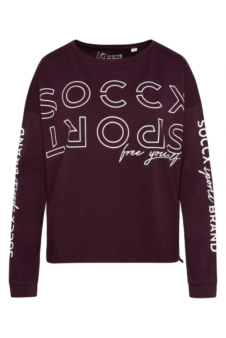 Discount CAMP DAVID & SOCCX Longsleeve mit Logo Prints und verstellbaren Elastiksaum deep plum deepplum