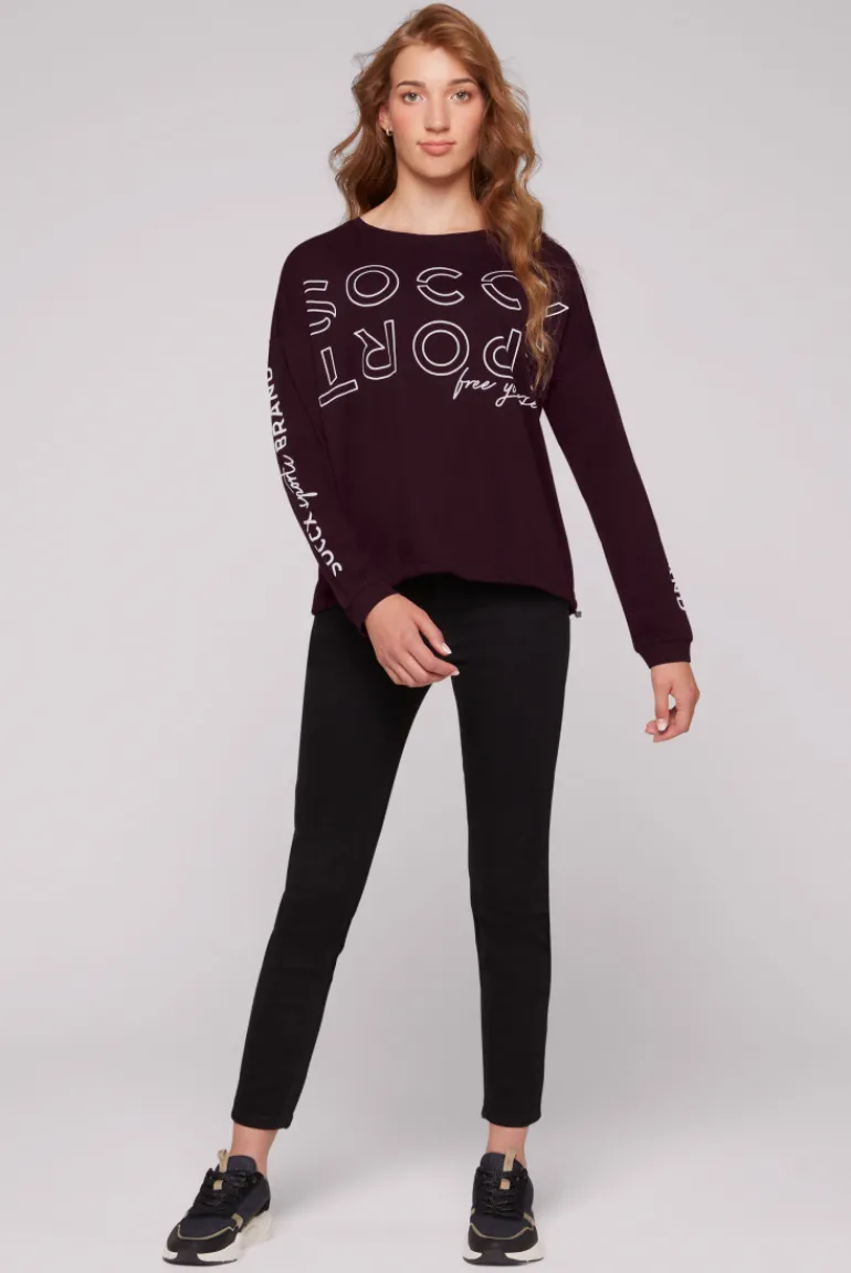 Discount CAMP DAVID & SOCCX Longsleeve mit Logo Prints und verstellbaren Elastiksaum deep plum deepplum