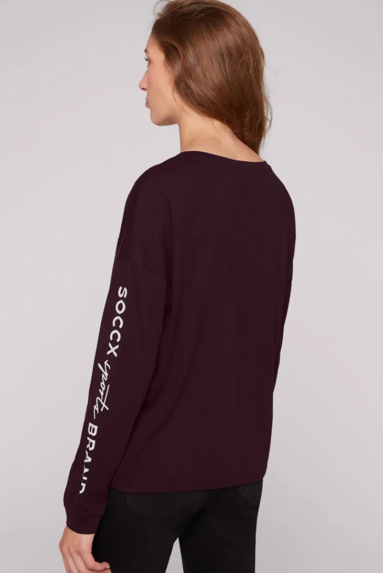 Discount CAMP DAVID & SOCCX Longsleeve mit Logo Prints und verstellbaren Elastiksaum deep plum deepplum