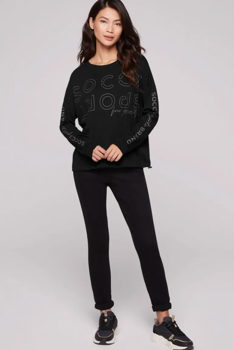 Best Sale CAMP DAVID & SOCCX Longsleeve mit Logo Prints und verstellbaren Elastiksaum black