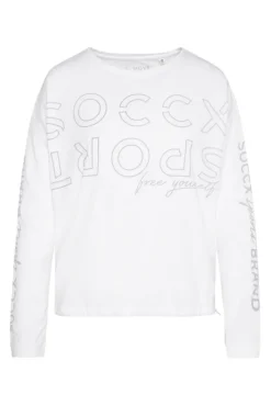 Flash Sale CAMP DAVID & SOCCX Longsleeve mit Logo Prints und verstellbaren Elastiksaum opticwhite