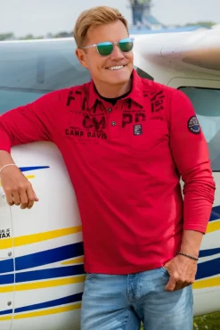 Outlet CAMP DAVID & SOCCX Longsleeve mit Polokragen und Artworks flight red flightred