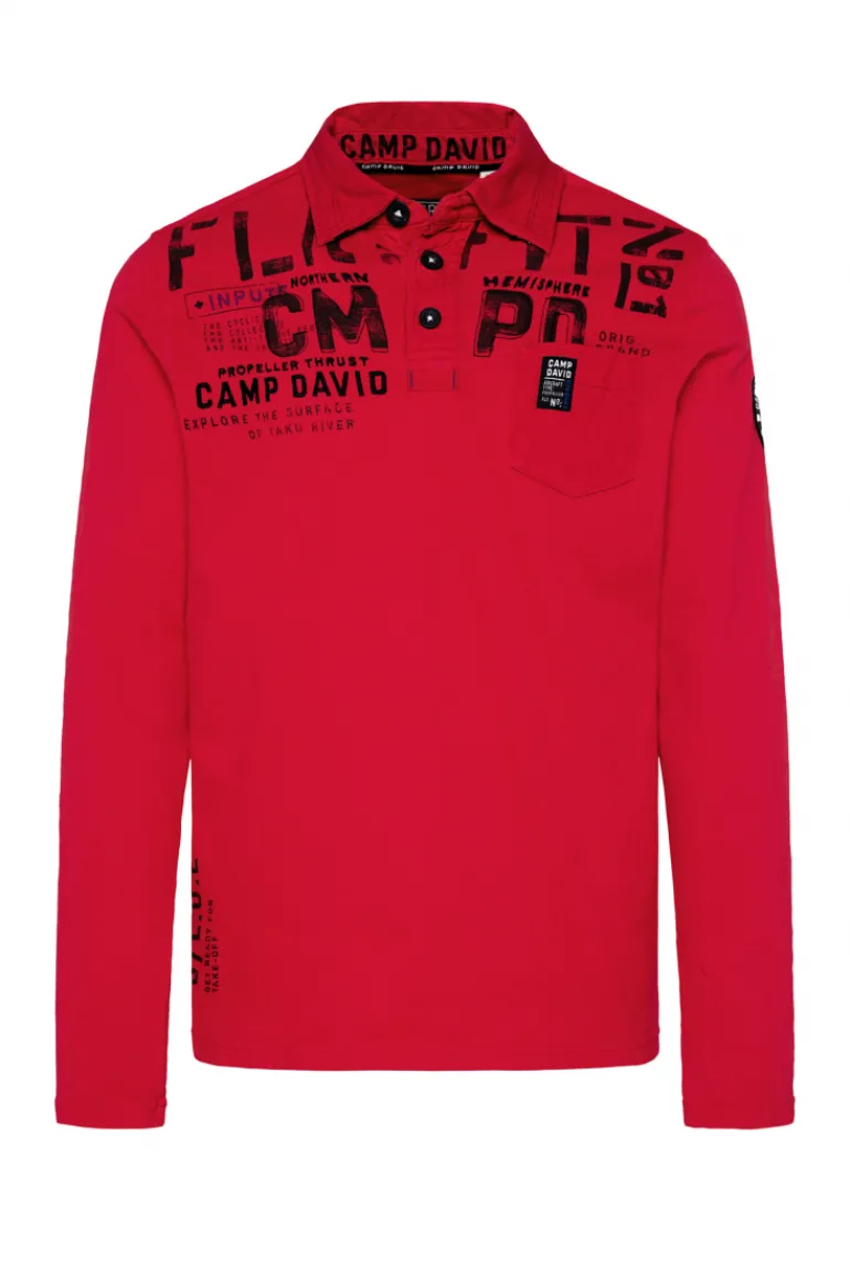 Outlet CAMP DAVID & SOCCX Longsleeve mit Polokragen und Artworks flight red flightred