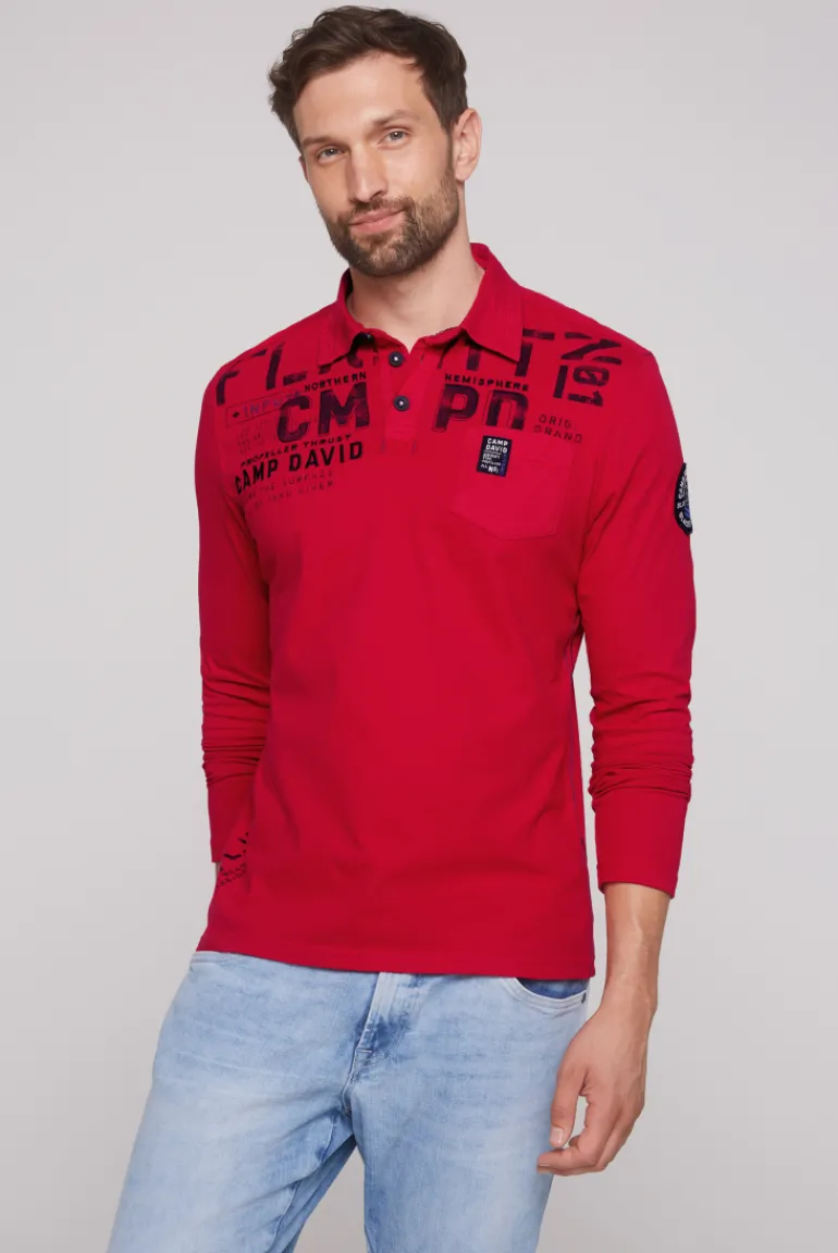 Outlet CAMP DAVID & SOCCX Longsleeve mit Polokragen und Artworks flight red flightred