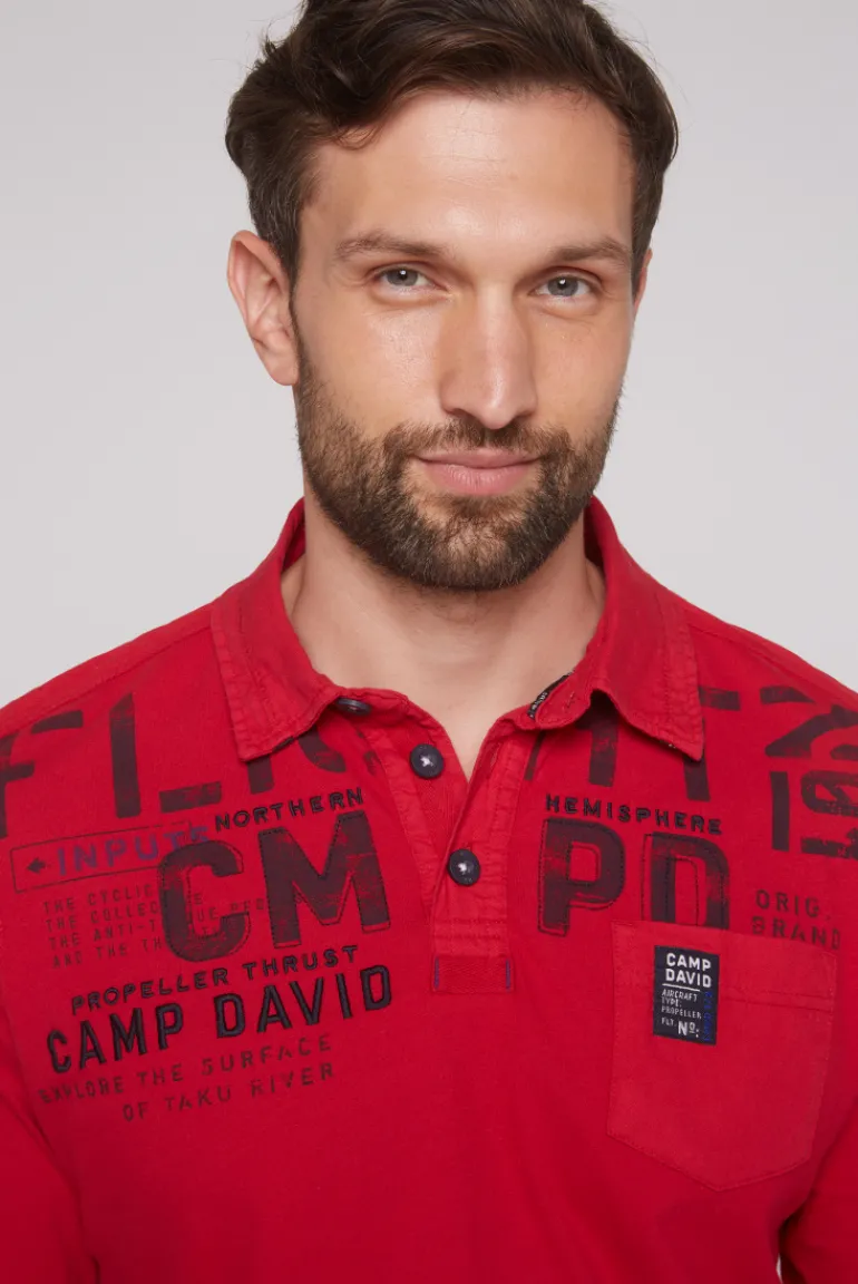 Outlet CAMP DAVID & SOCCX Longsleeve mit Polokragen und Artworks flight red flightred