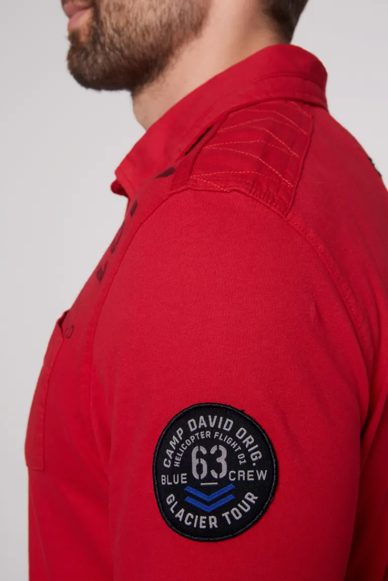 Outlet CAMP DAVID & SOCCX Longsleeve mit Polokragen und Artworks flight red flightred