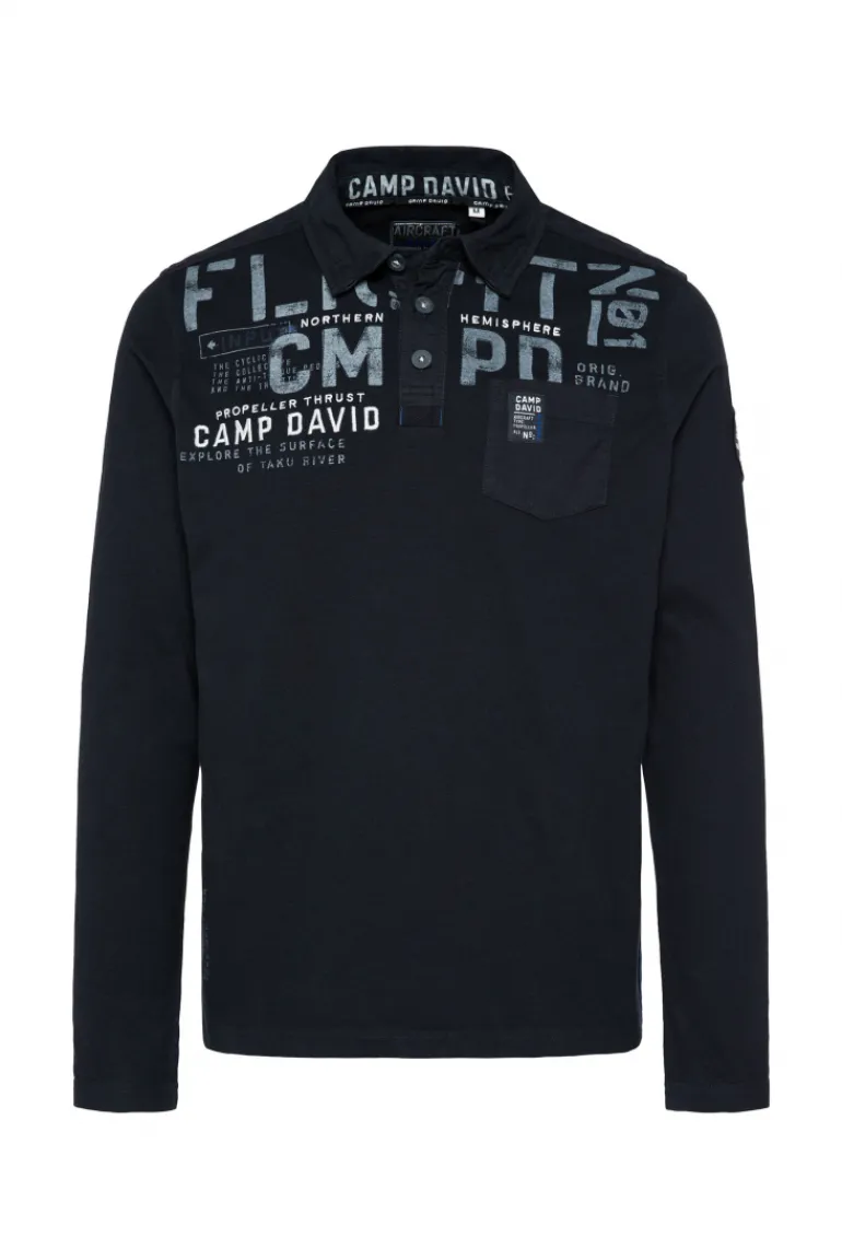 Store CAMP DAVID & SOCCX Longsleeve mit Polokragen und Artworks blue navy bluenavy