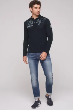 Store CAMP DAVID & SOCCX Longsleeve mit Polokragen und Artworks blue navy bluenavy