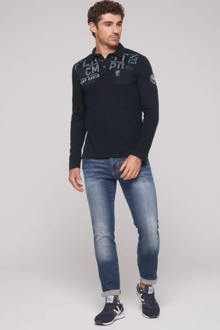 Store CAMP DAVID & SOCCX Longsleeve mit Polokragen und Artworks blue navy bluenavy