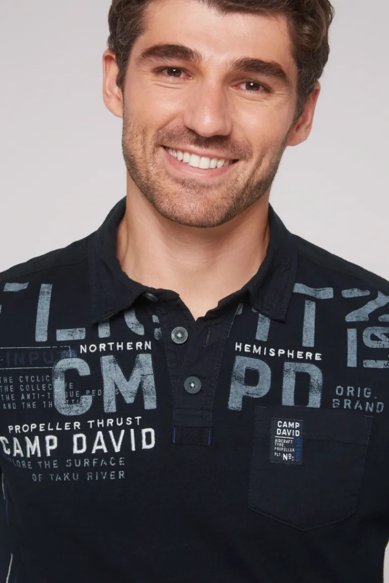 Store CAMP DAVID & SOCCX Longsleeve mit Polokragen und Artworks blue navy bluenavy
