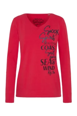 Cheap CAMP DAVID & SOCCX Longsleeve mit V-Ausschnitt und Glitter-Puff-Prints clear red clearred