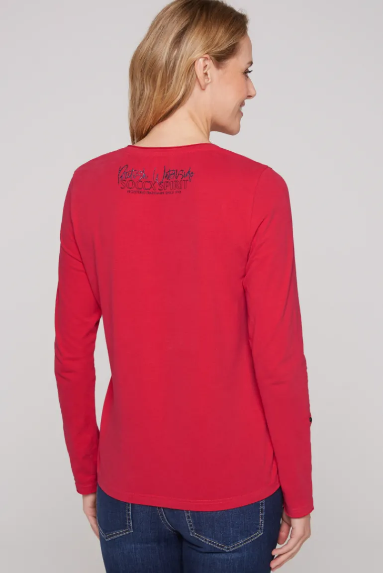 Cheap CAMP DAVID & SOCCX Longsleeve mit V-Ausschnitt und Glitter-Puff-Prints clear red clearred