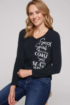 Discount CAMP DAVID & SOCCX Longsleeve mit V-Ausschnitt und Glitter-Puff-Prints blue navy bluenavy