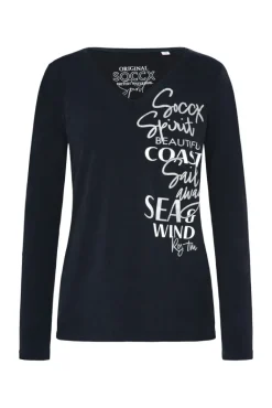 Discount CAMP DAVID & SOCCX Longsleeve mit V-Ausschnitt und Glitter-Puff-Prints blue navy bluenavy