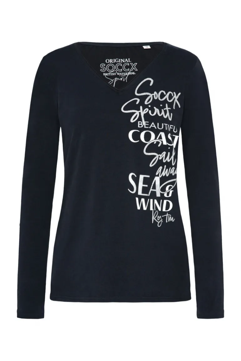Discount CAMP DAVID & SOCCX Longsleeve mit V-Ausschnitt und Glitter-Puff-Prints blue navy bluenavy