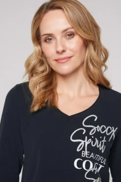 Discount CAMP DAVID & SOCCX Longsleeve mit V-Ausschnitt und Glitter-Puff-Prints blue navy bluenavy