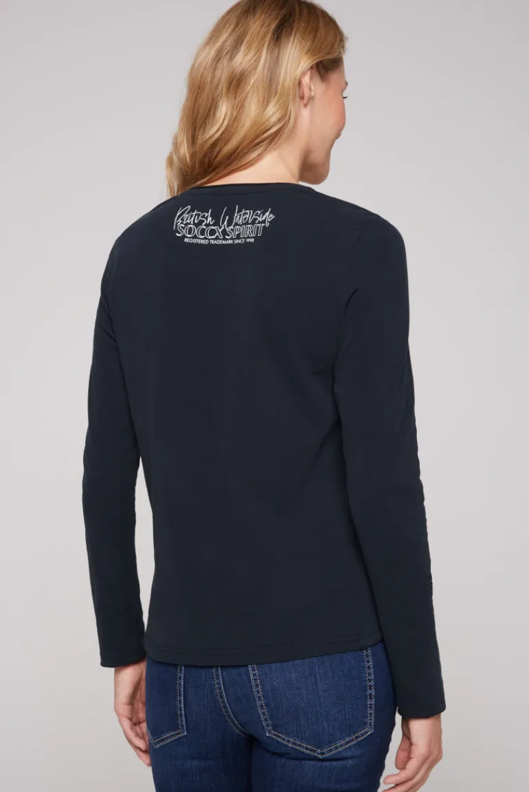 Discount CAMP DAVID & SOCCX Longsleeve mit V-Ausschnitt und Glitter-Puff-Prints blue navy bluenavy