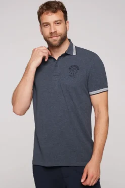 Shop CAMP DAVID & SOCCX Meliertes Poloshirt mit Two-Tone-Details blue navy melange bluenavymelange