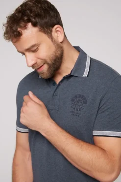 Shop CAMP DAVID & SOCCX Meliertes Poloshirt mit Two-Tone-Details blue navy melange bluenavymelange