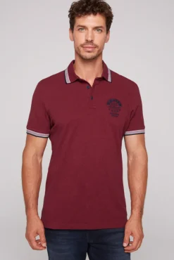 Fashion CAMP DAVID & SOCCX Meliertes Poloshirt mit Two-Tone-Details burgundy melange burgundymelange