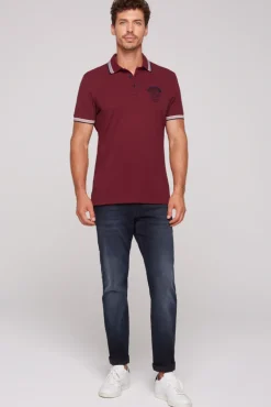 Fashion CAMP DAVID & SOCCX Meliertes Poloshirt mit Two-Tone-Details burgundy melange burgundymelange
