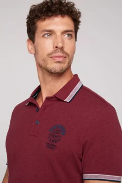Fashion CAMP DAVID & SOCCX Meliertes Poloshirt mit Two-Tone-Details burgundy melange burgundymelange