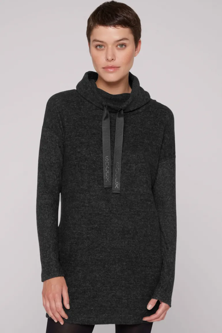 Cheap CAMP DAVID & SOCCX Meliertes Strickkleid mit Rollkragen black melange blackmelange