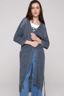 Hot CAMP DAVID & SOCCX Mesh-Cardigan mit Glitzerstein-Wording blueberry