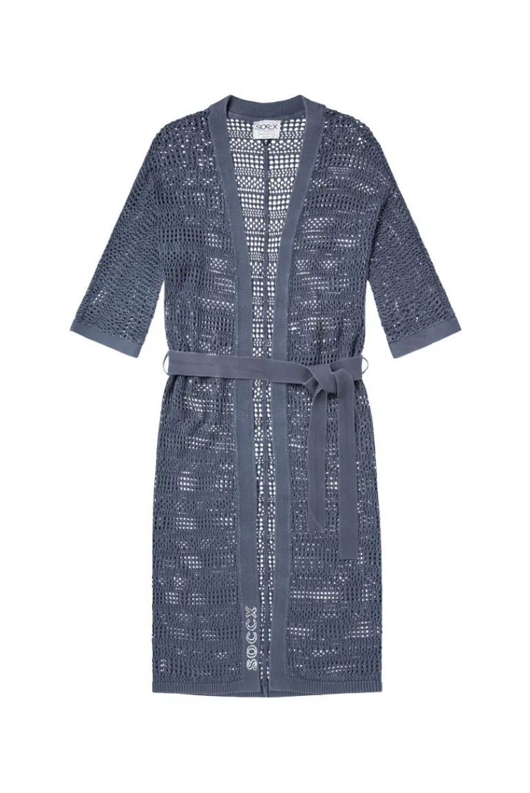 Hot CAMP DAVID & SOCCX Mesh-Cardigan mit Glitzerstein-Wording blueberry
