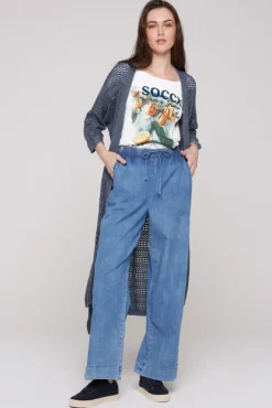 Hot CAMP DAVID & SOCCX Mesh-Cardigan mit Glitzerstein-Wording blueberry