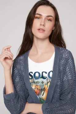 Hot CAMP DAVID & SOCCX Mesh-Cardigan mit Glitzerstein-Wording blueberry