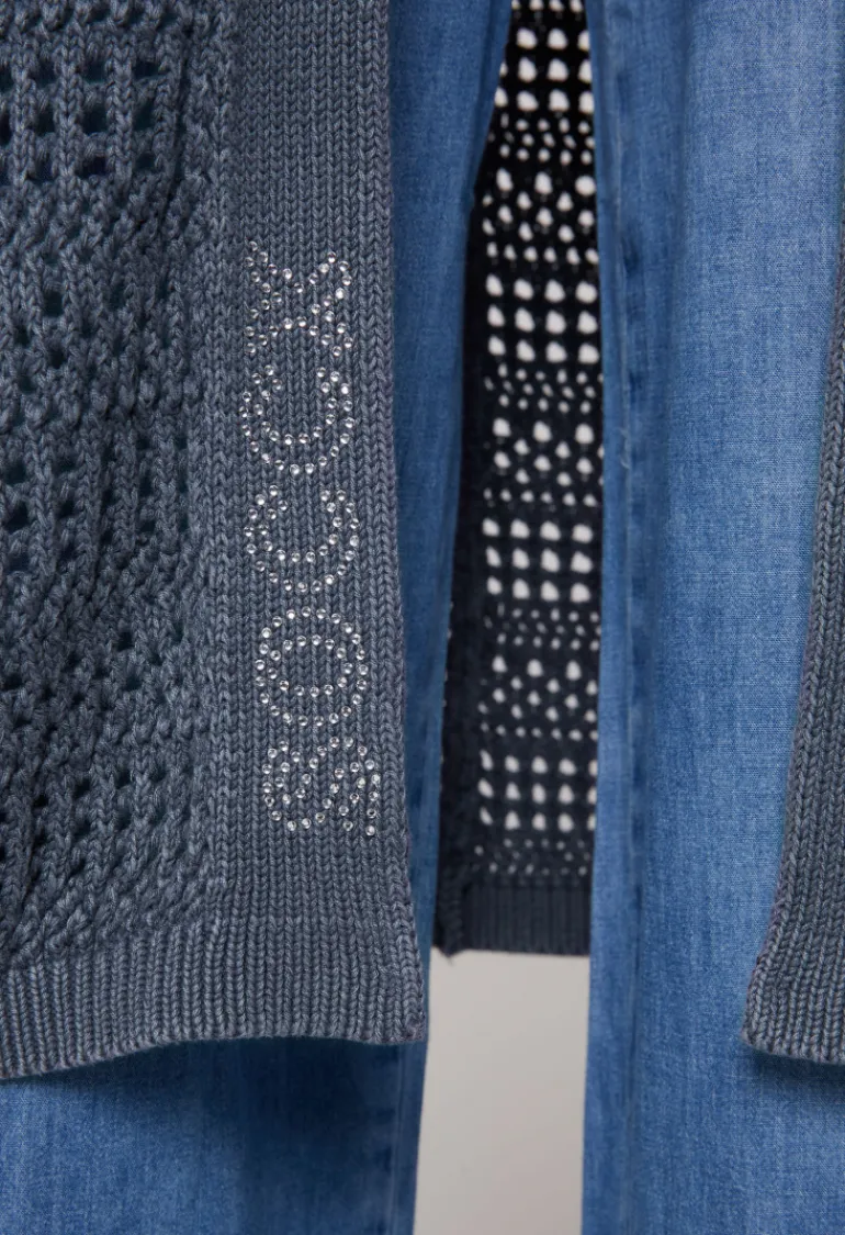 Hot CAMP DAVID & SOCCX Mesh-Cardigan mit Glitzerstein-Wording blueberry