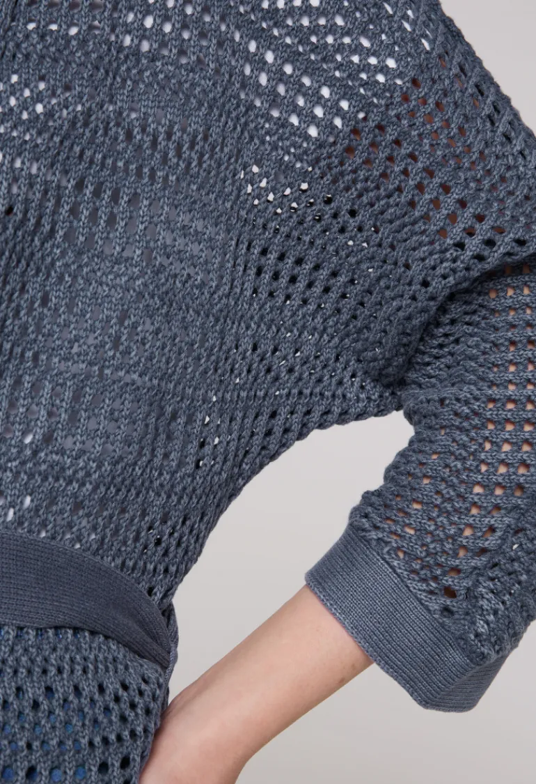 Hot CAMP DAVID & SOCCX Mesh-Cardigan mit Glitzerstein-Wording blueberry