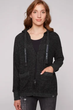 Store CAMP DAVID & SOCCX Offener Kurz-Cardigan mit Kapuze black melange blackmelange