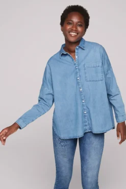 Discount CAMP DAVID & SOCCX Oversized Denim-Bluse mit Print blue vintage bluevintage