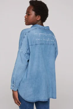 Discount CAMP DAVID & SOCCX Oversized Denim-Bluse mit Print blue vintage bluevintage