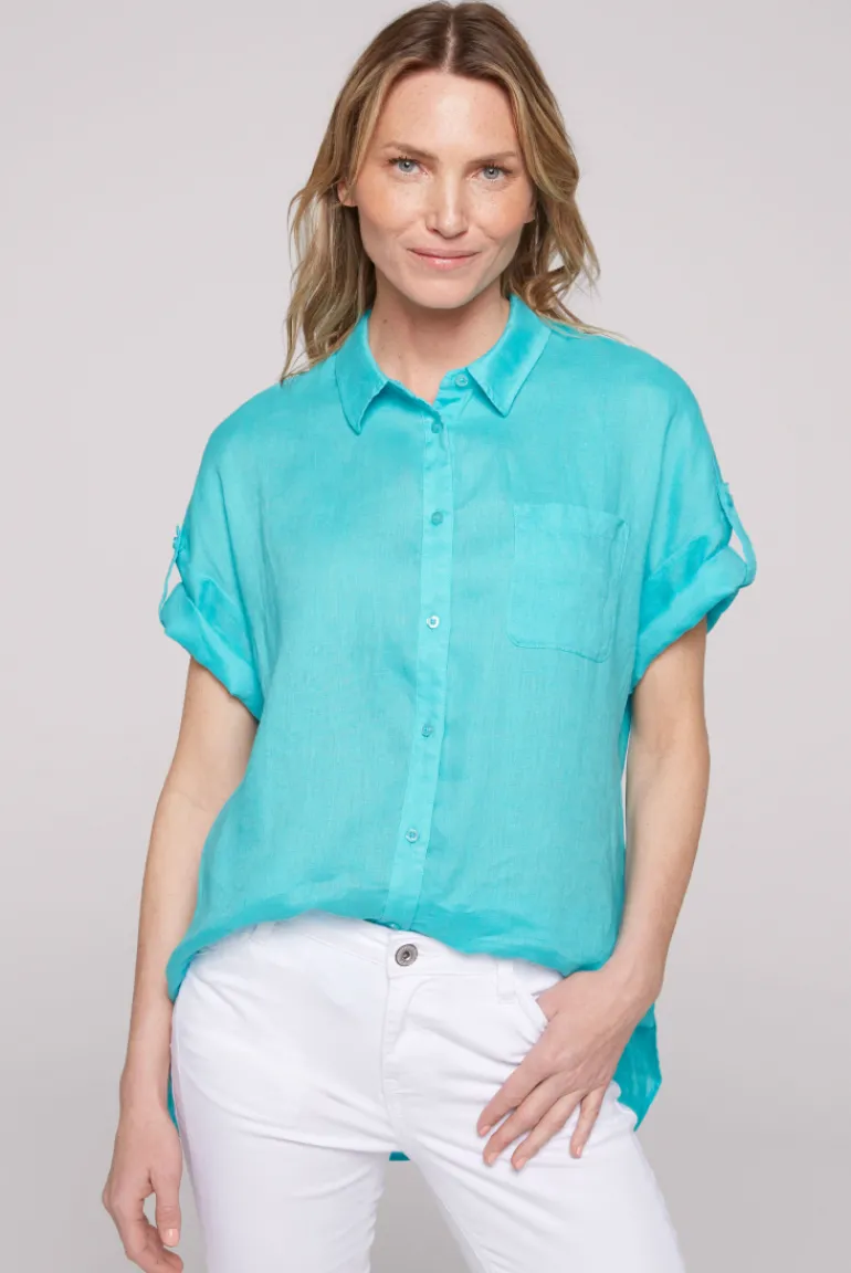 Store CAMP DAVID & SOCCX Oversized Leinenbluse mit Logostickerei lagoon blue lagoonblue