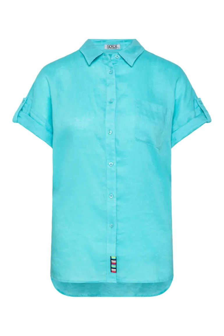 Store CAMP DAVID & SOCCX Oversized Leinenbluse mit Logostickerei lagoon blue lagoonblue