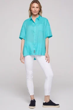 Store CAMP DAVID & SOCCX Oversized Leinenbluse mit Logostickerei lagoon blue lagoonblue