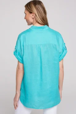 Store CAMP DAVID & SOCCX Oversized Leinenbluse mit Logostickerei lagoon blue lagoonblue