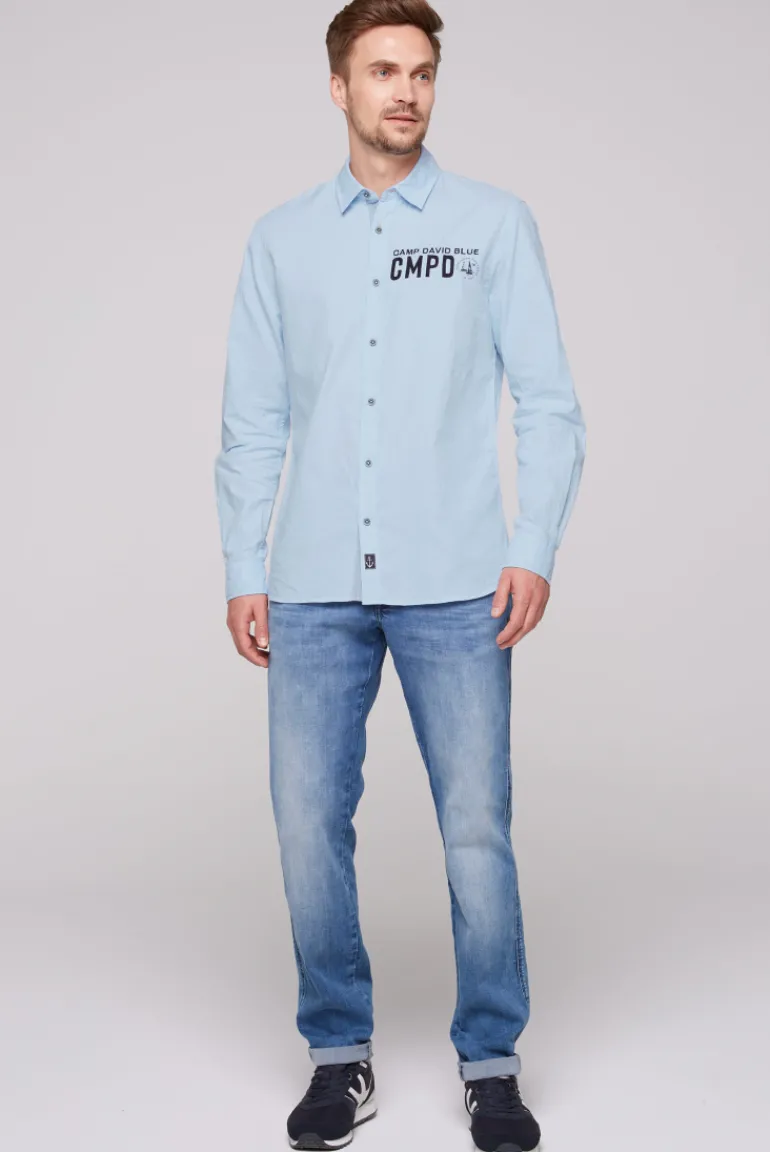 Hot CAMP DAVID & SOCCX Oxford-Langarmhemd mit Logo-Stickereien summer blue summerblue