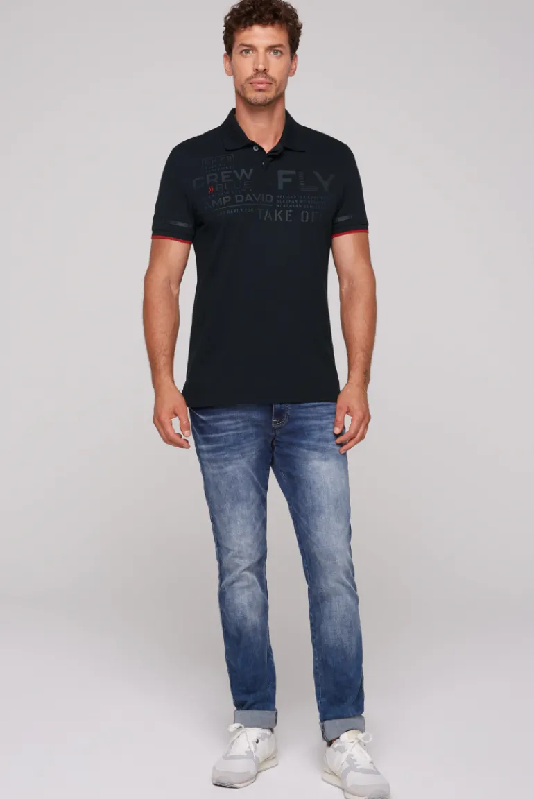Cheap CAMP DAVID & SOCCX Pikee-Polo mit tonigem Rubber Artwork blue navy bluenavy