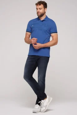 Outlet CAMP DAVID & SOCCX Pikee-Polo mit tonigem Rubber Artwork strong blue strongblue