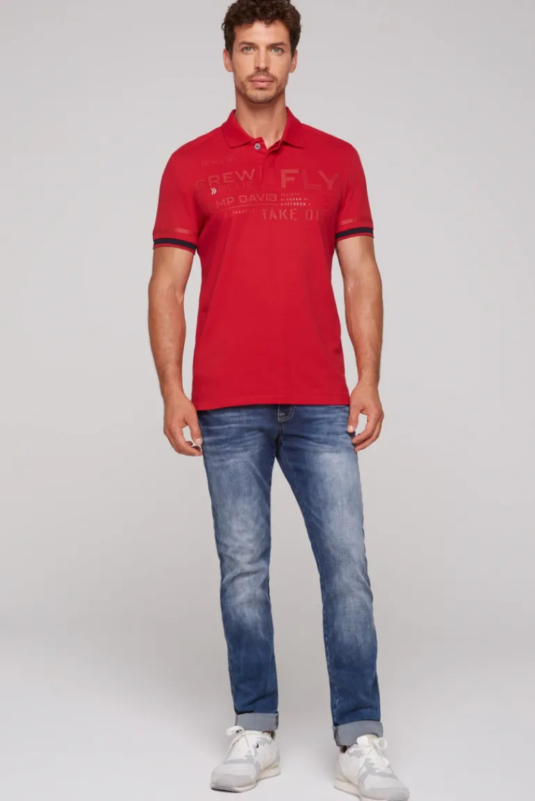 Best Sale CAMP DAVID & SOCCX Pikee-Polo mit tonigem Rubber Artwork flight red flightred