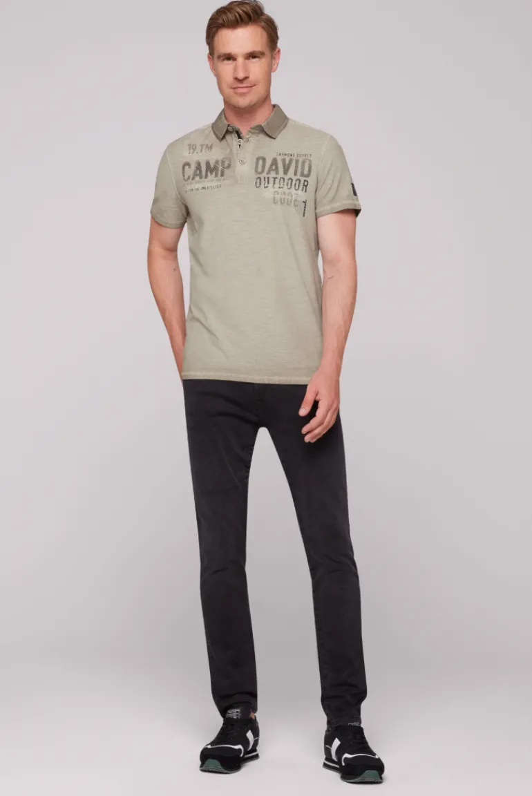 Store CAMP DAVID & SOCCX Polo mit Schultertapes und Logo Artwork fossil brown fossilbrown