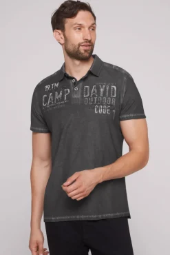 Best Sale CAMP DAVID & SOCCX Polo mit Schultertapes und Logo Artwork granite