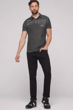 Best Sale CAMP DAVID & SOCCX Polo mit Schultertapes und Logo Artwork granite