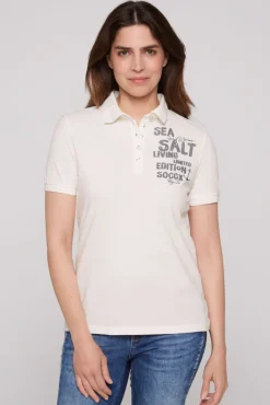 New CAMP DAVID & SOCCX Poloshirt aus Pikee mit Glitter Print ivory