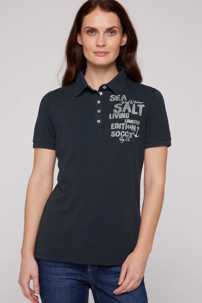 Discount CAMP DAVID & SOCCX Poloshirt aus Pikee mit Glitter Print classic navy classicnavy
