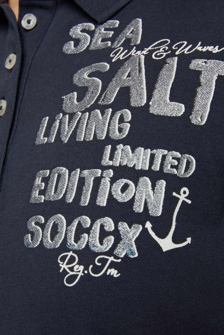 Discount CAMP DAVID & SOCCX Poloshirt aus Pikee mit Glitter Print classic navy classicnavy
